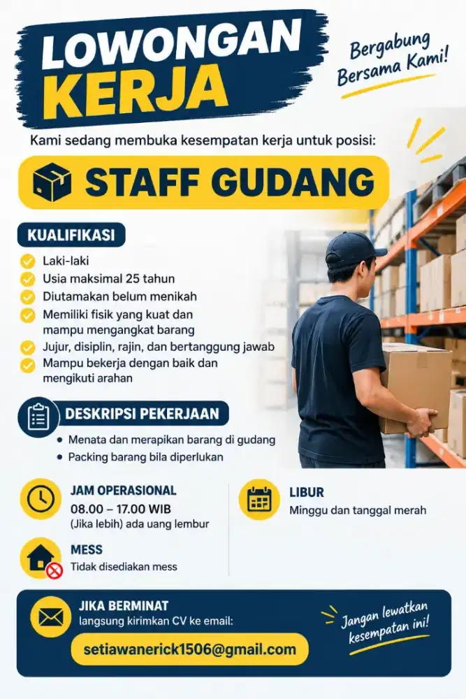 Dibutuhakan cepat karyawan gudang