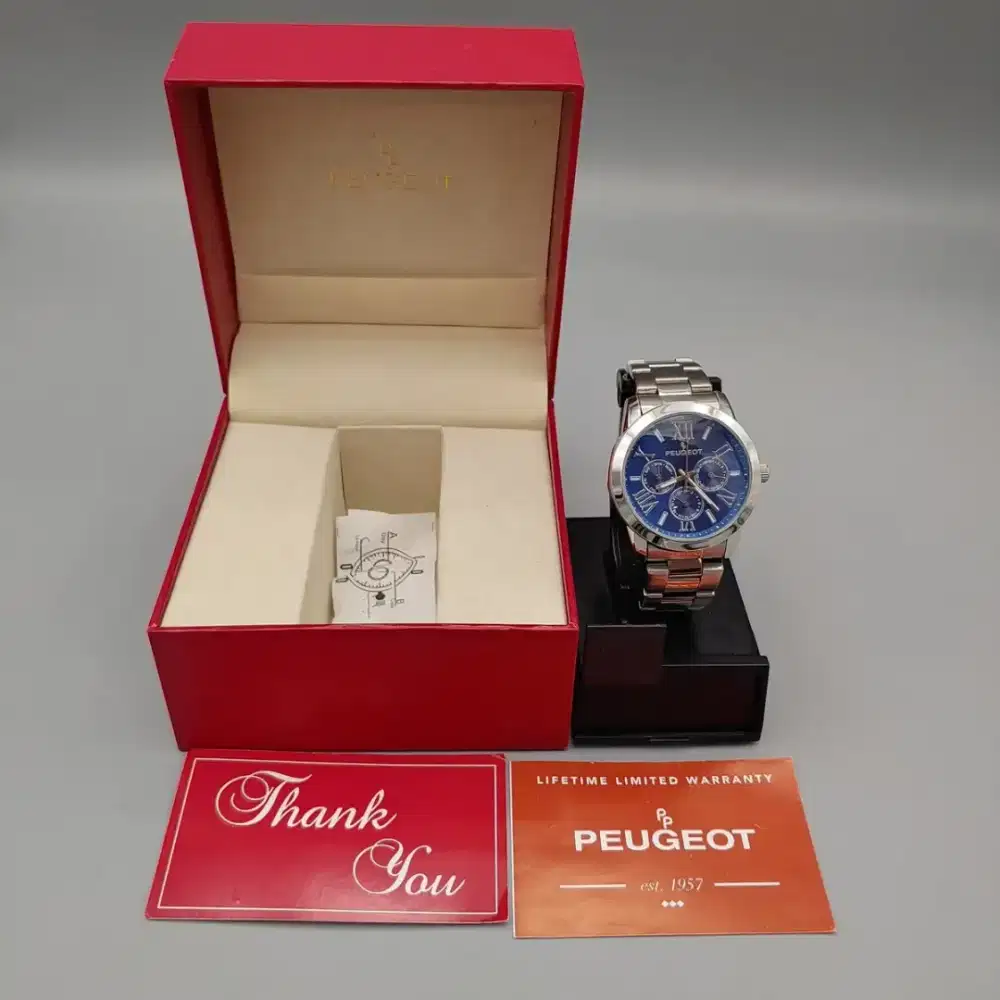 Peugeot 7095 Multifunction Calendar Watch 39mm Blue Roman Dial SS W/