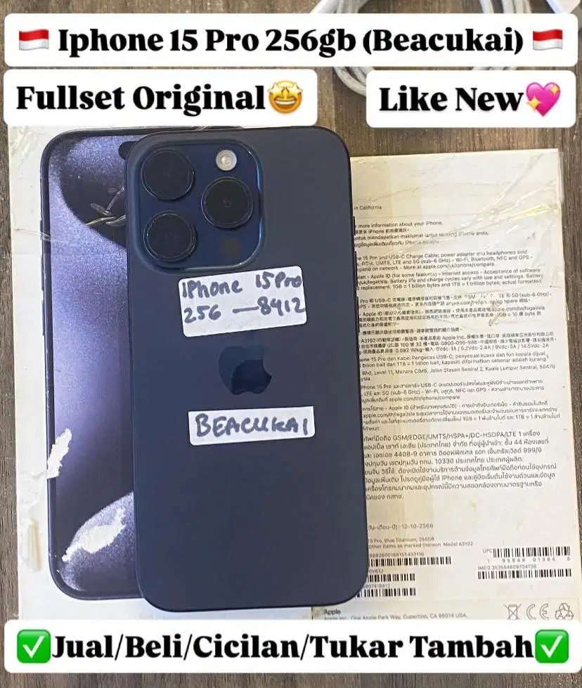 Iphone 15 pro 256 Gb Blue Titanium Resmi beacukai