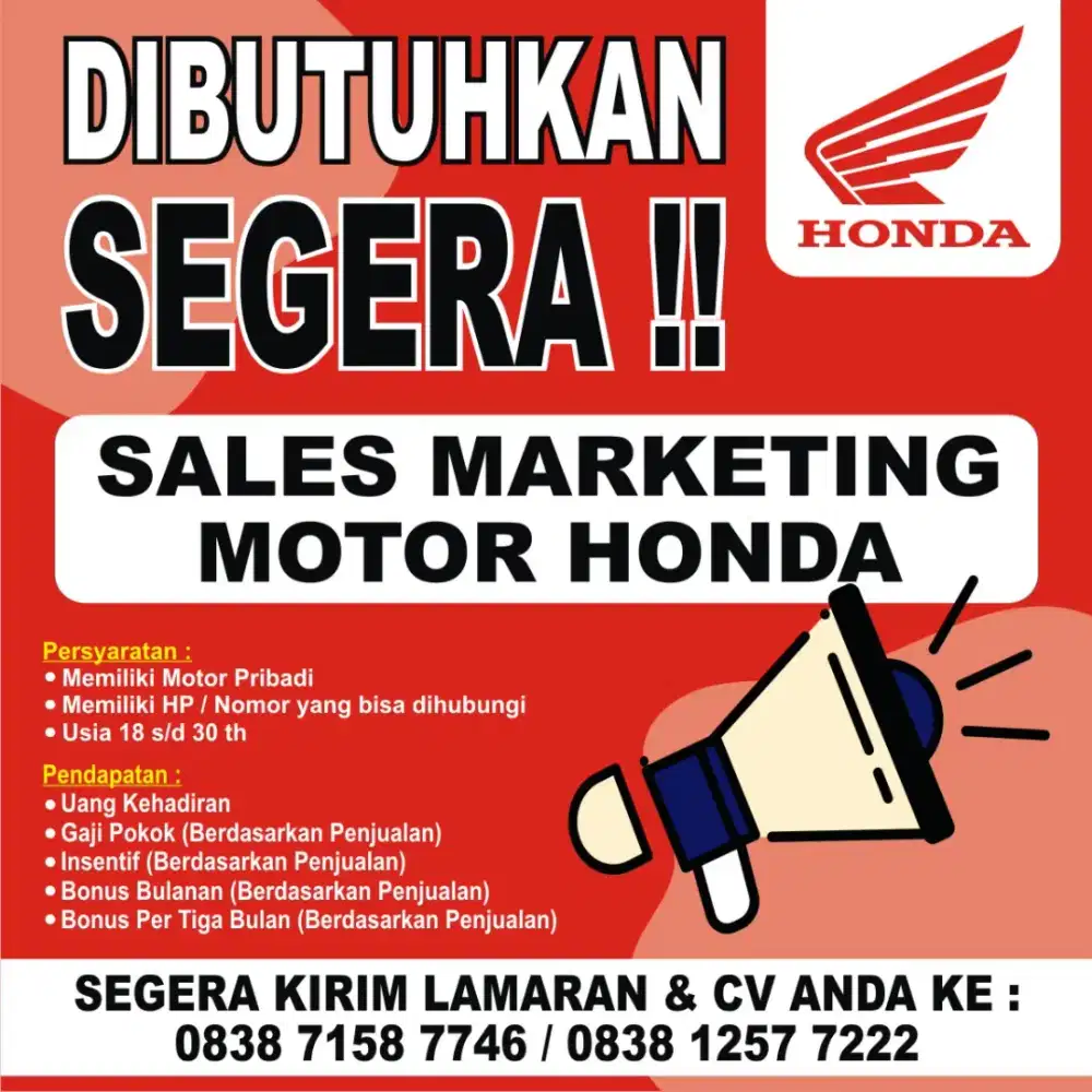 Di butuhkan segera sales motor honda