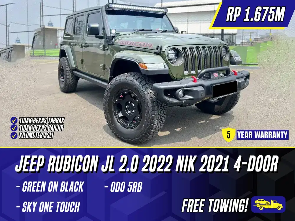 Jeep Rubicon JL 2.0 2022 NIK 2021 4 Door Green Army on Black Hijau