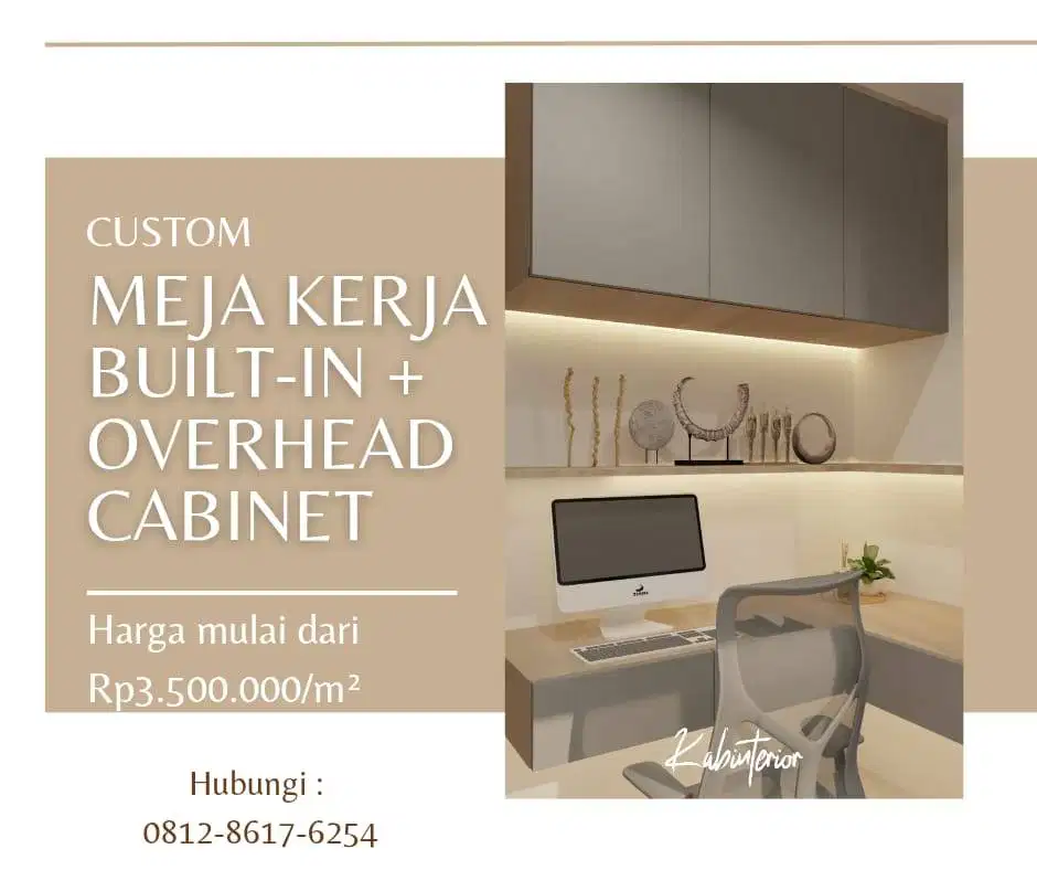 Custom Meja Kerja Built-in Overhead Cabinet Minimalist