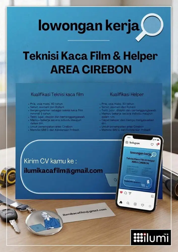 Dibutuhkan teknisi kaca film dan helper