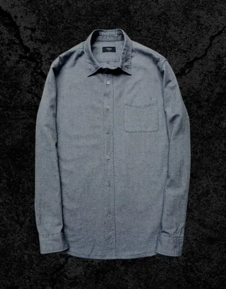 KEMEJA PANJANG TOPTEN ABU TUA KATUN OXFORD, SIZE : M (LD104, P72)