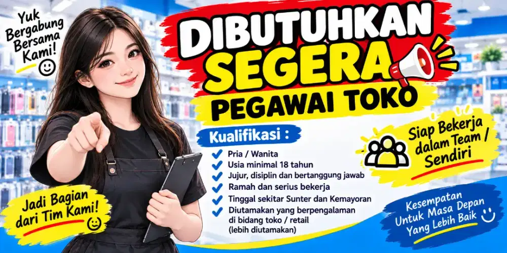 Di butuhkan pegawai Toko & Tukang Service
