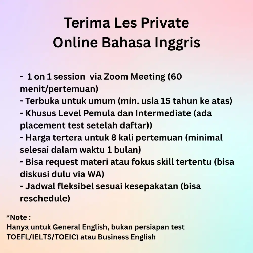 Les Private Online Bahasa Inggris via Zoom