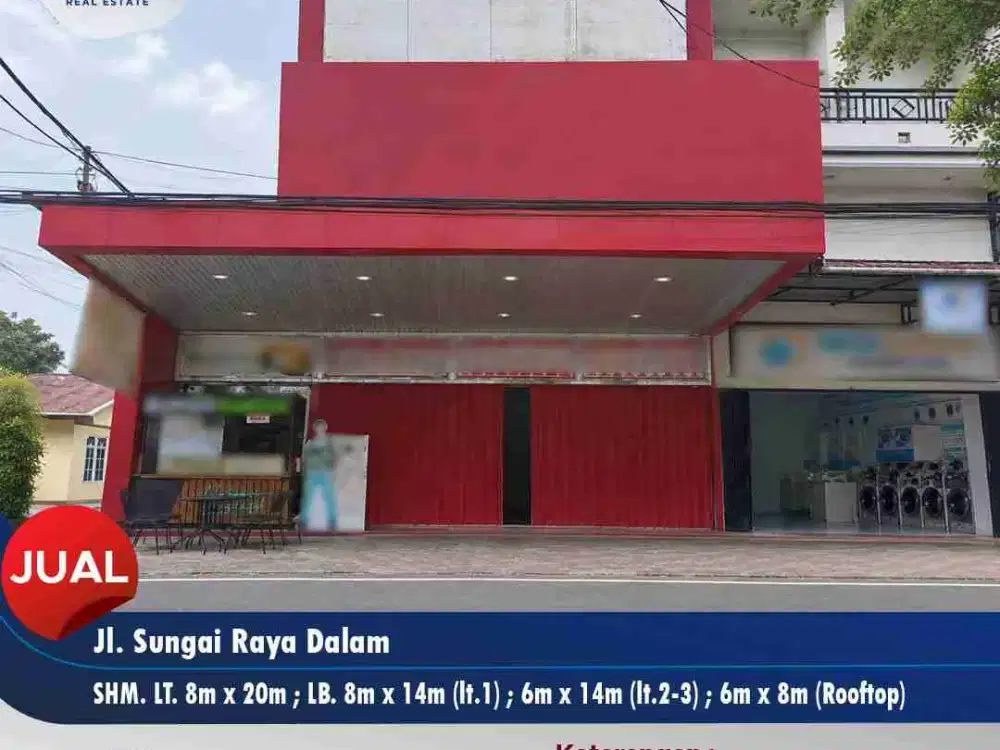 RUKO 3 LANTAI SETENGAH SIAP USAHA.. JL SUNGAI RAYA DALAM..LOKASI STRATEGIS DI KERAMAIAN KOTA. LEBAR IDEAL. AKSES MUDAH. TERAWAT.
