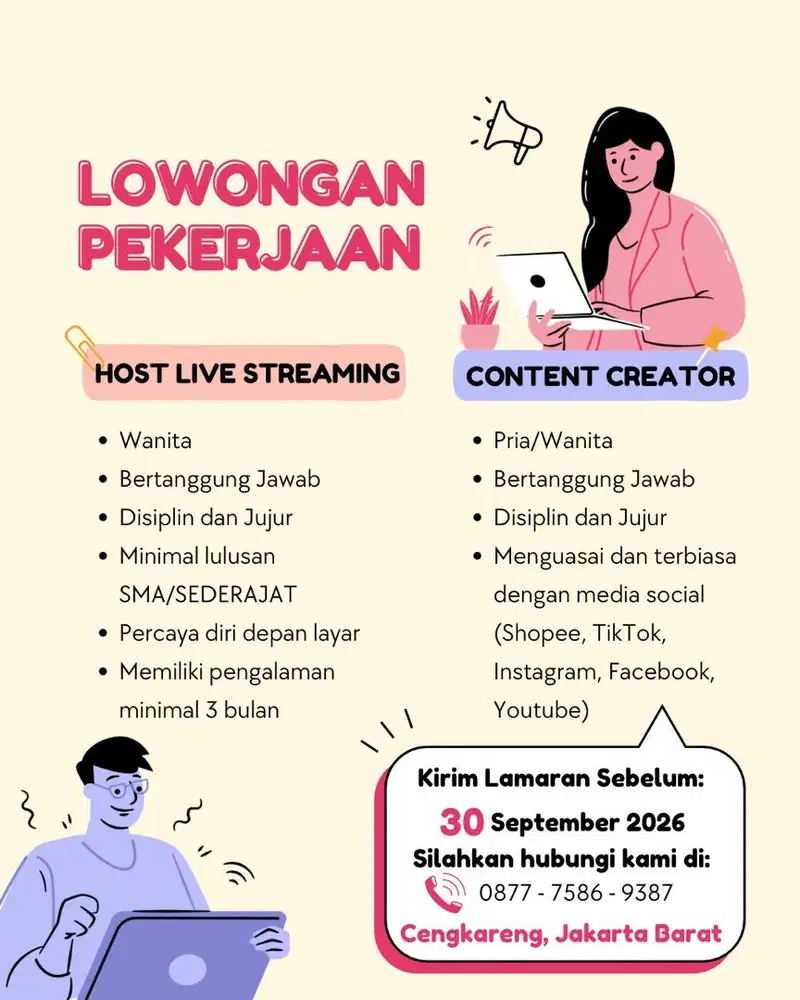 URGENT DIBUTUHKAN HOSTLIVE & CONTENT CREATOR