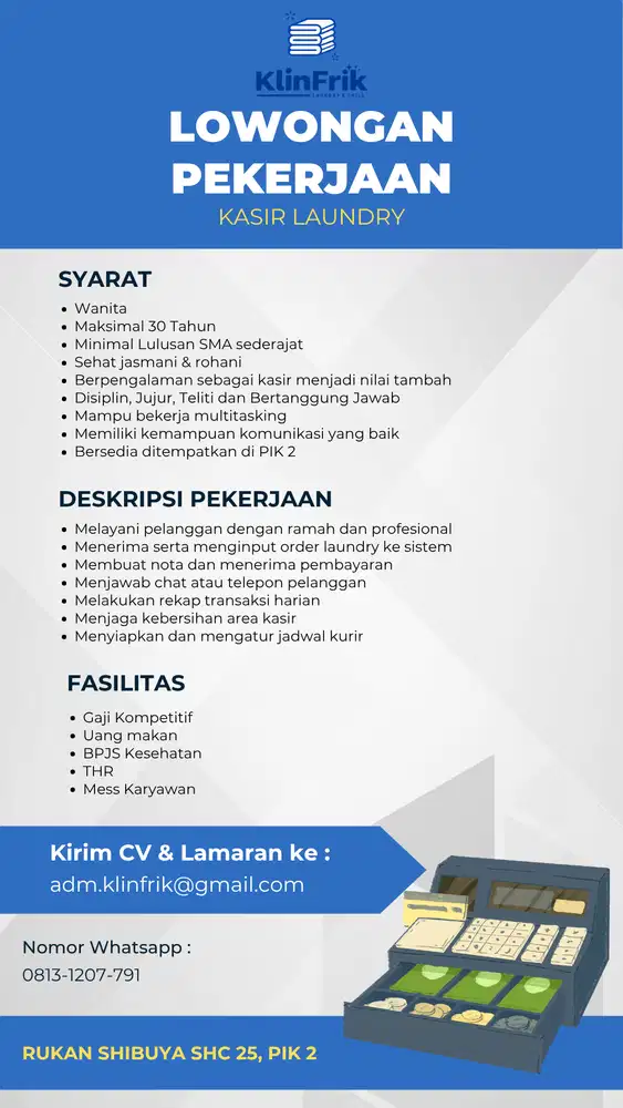 LOWONGAN - KASIR LAUNDRY