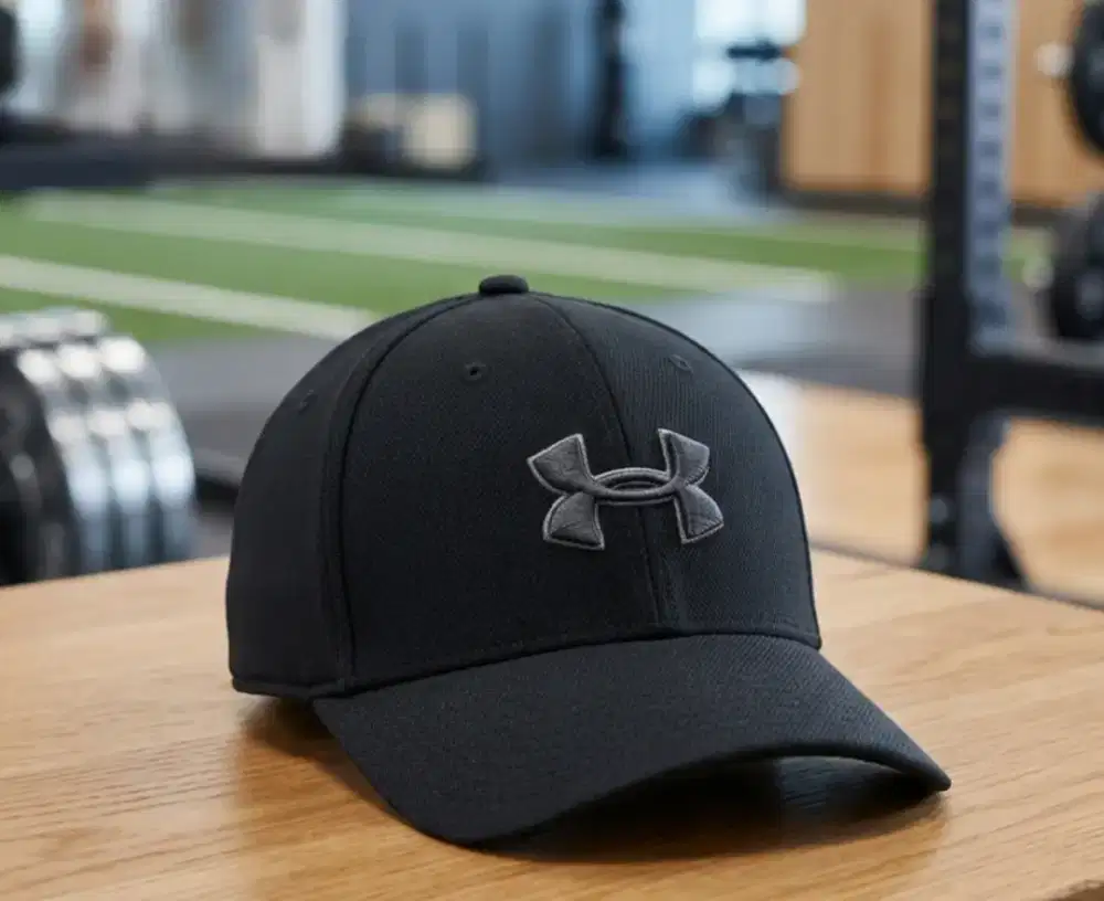 Topi Under Armour Original Second Built-up Size Remaja S/M Hitam Pekat