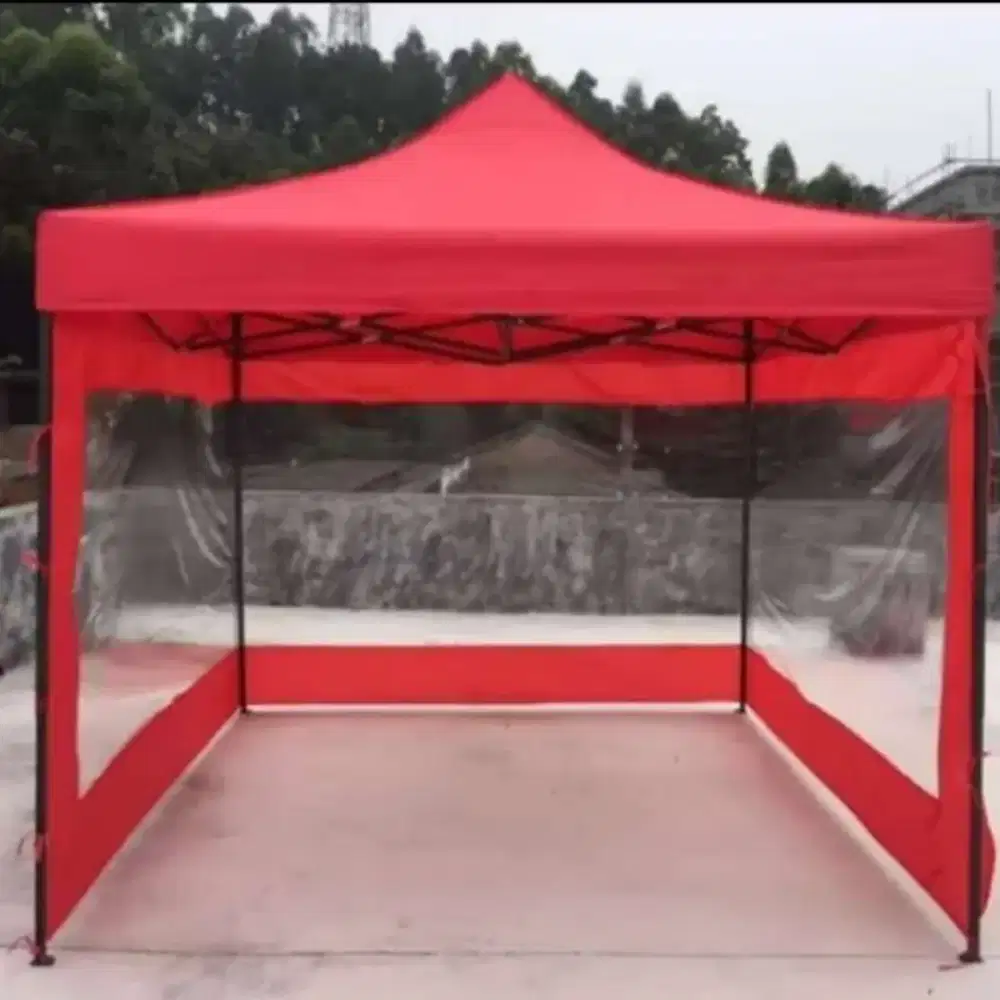 tenda lipat 3x2 besi set dinding 3 sisi transparan