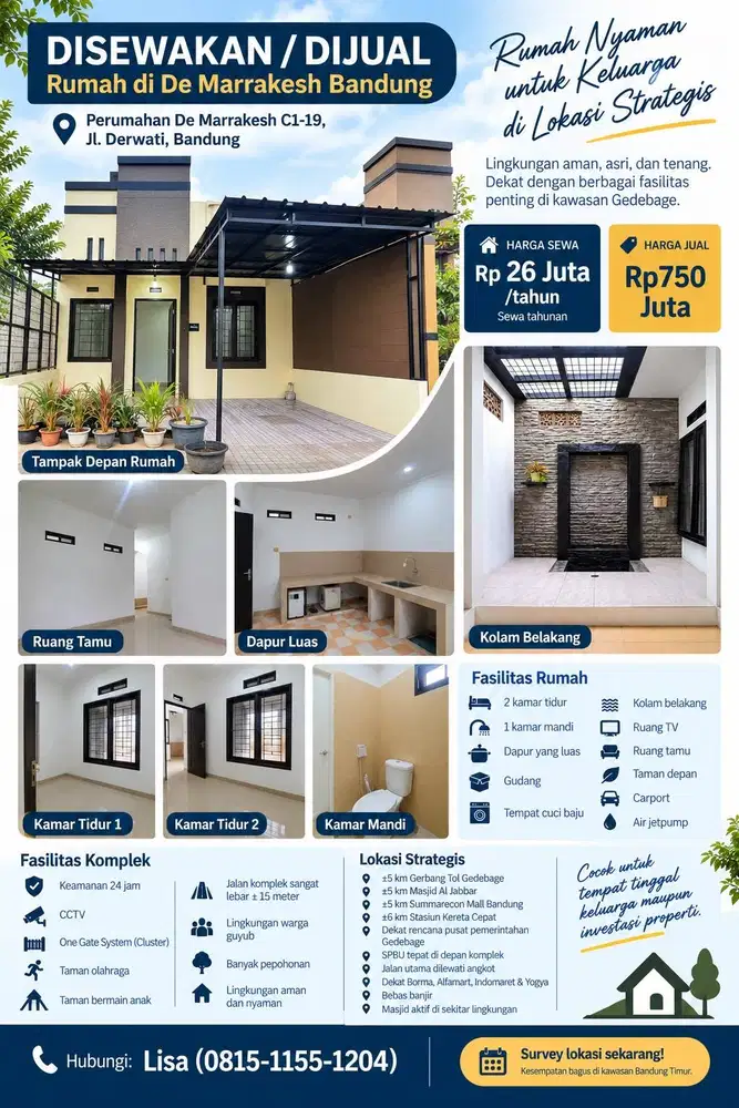DISEWAKAN / DIJUAL – RUMAH DI DE MARRAKESH BANDUNG