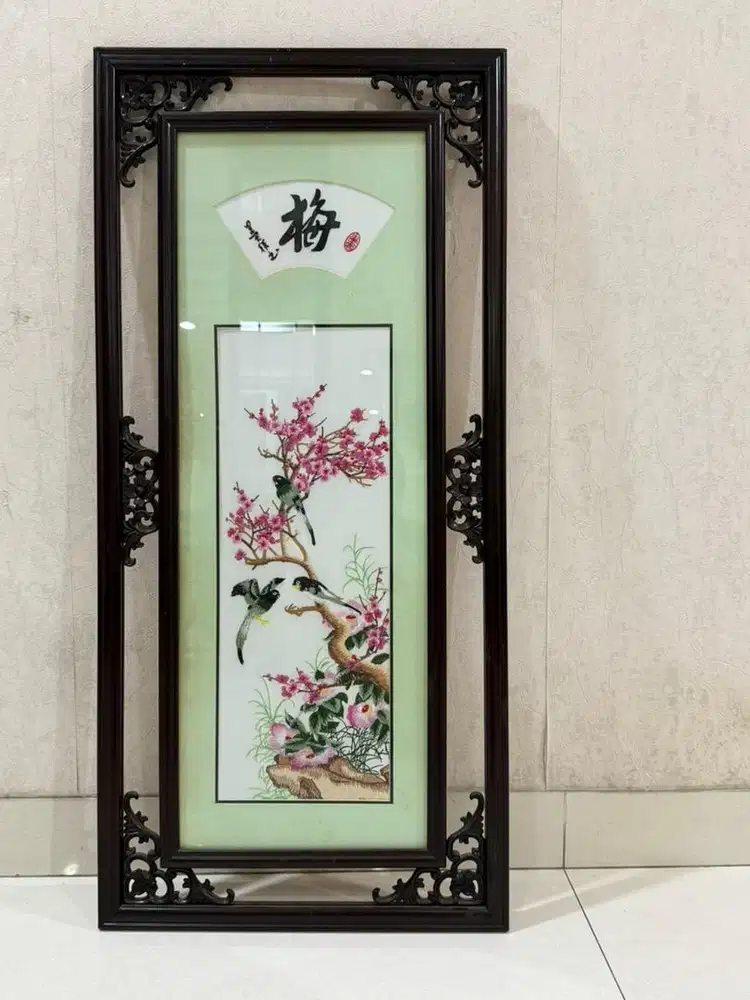Pajangan/Frame Tiongkok Burung Bunga 43x92cm