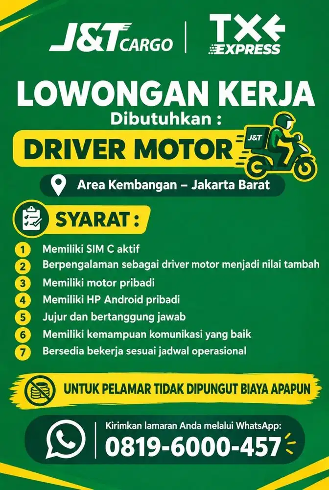 Loker KURIR motor J&T Cargo