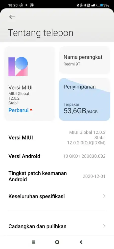 Redmi 9T 4/64 normal layak pakai