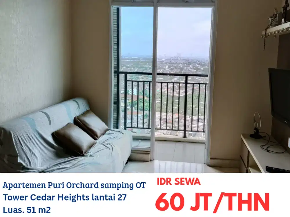 FRZ001 DISEWA apartemen Puri Orchard tower Cedar Heights lantai 27 2BR furnish Samping Gedung OT Jakarta Barat