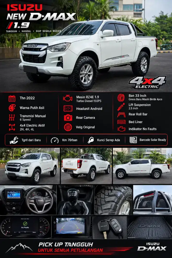 Isuzu New Dmax 1.9 Thn 2022 Tgn1 4x4 Ban baru istimewa