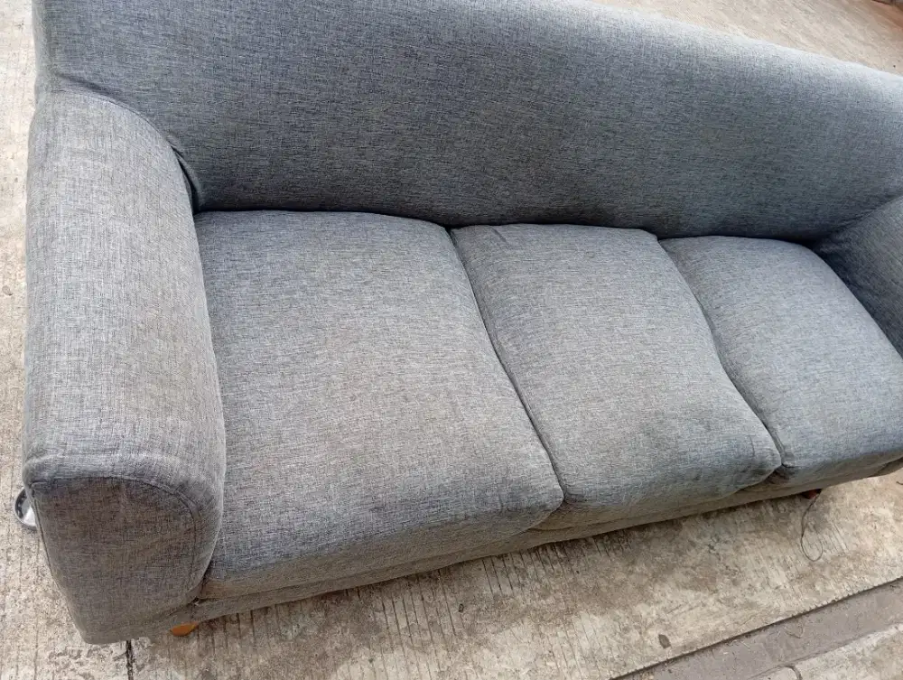 Sofa Kanvas L, five seater, warna abu, preloved