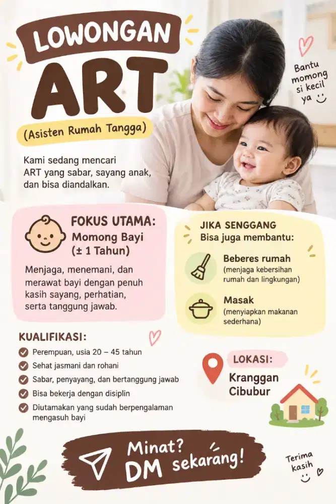 Dicari ART, fokus momong anak setahun