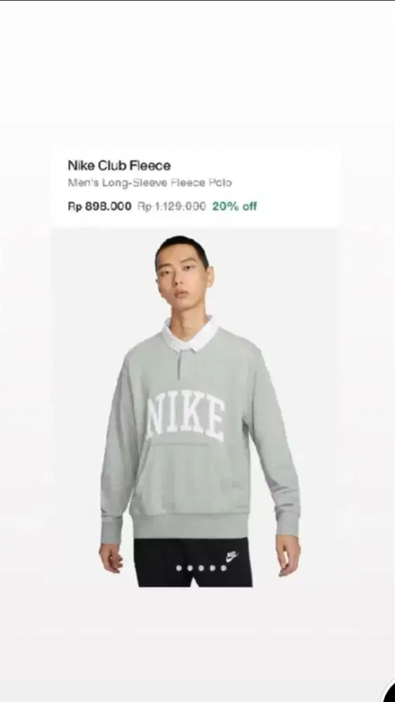 Nike Club Fleece Long Sleeve Rugby Polo Grey White Men's