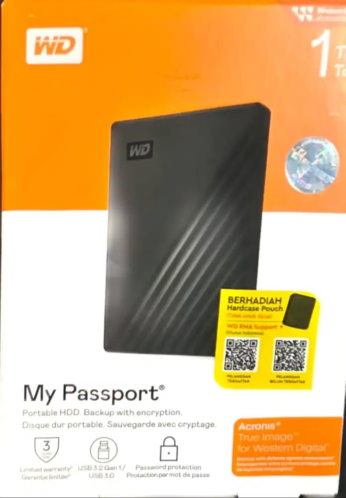 HDD WD My Passport 1TB | HDD Hardisk Eksternal 2.5 Inch -Hitam