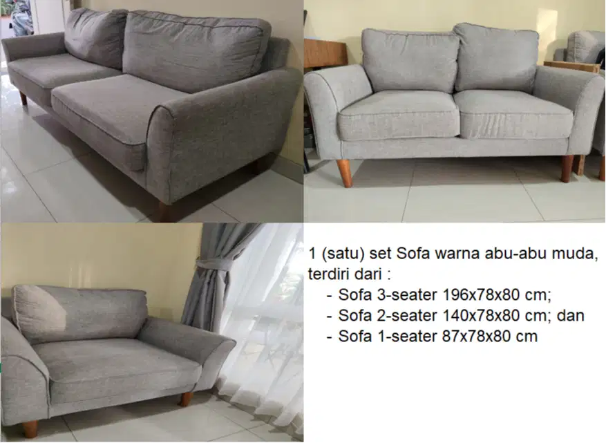Set Sofa Fabric - Abu-abu Muda