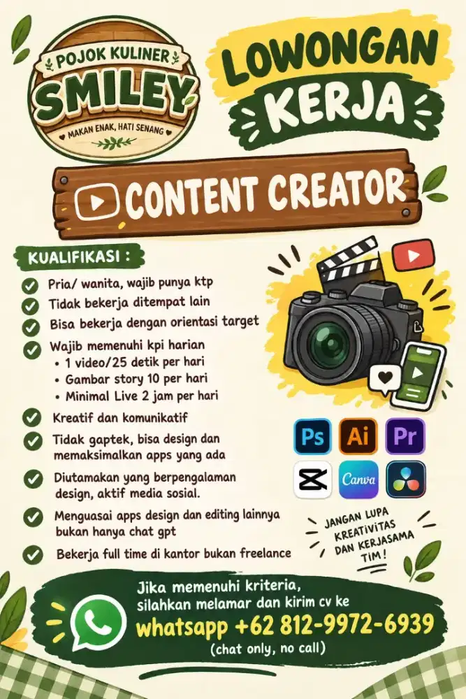 Dibutuhkan videographer designer content creator digital marketing
