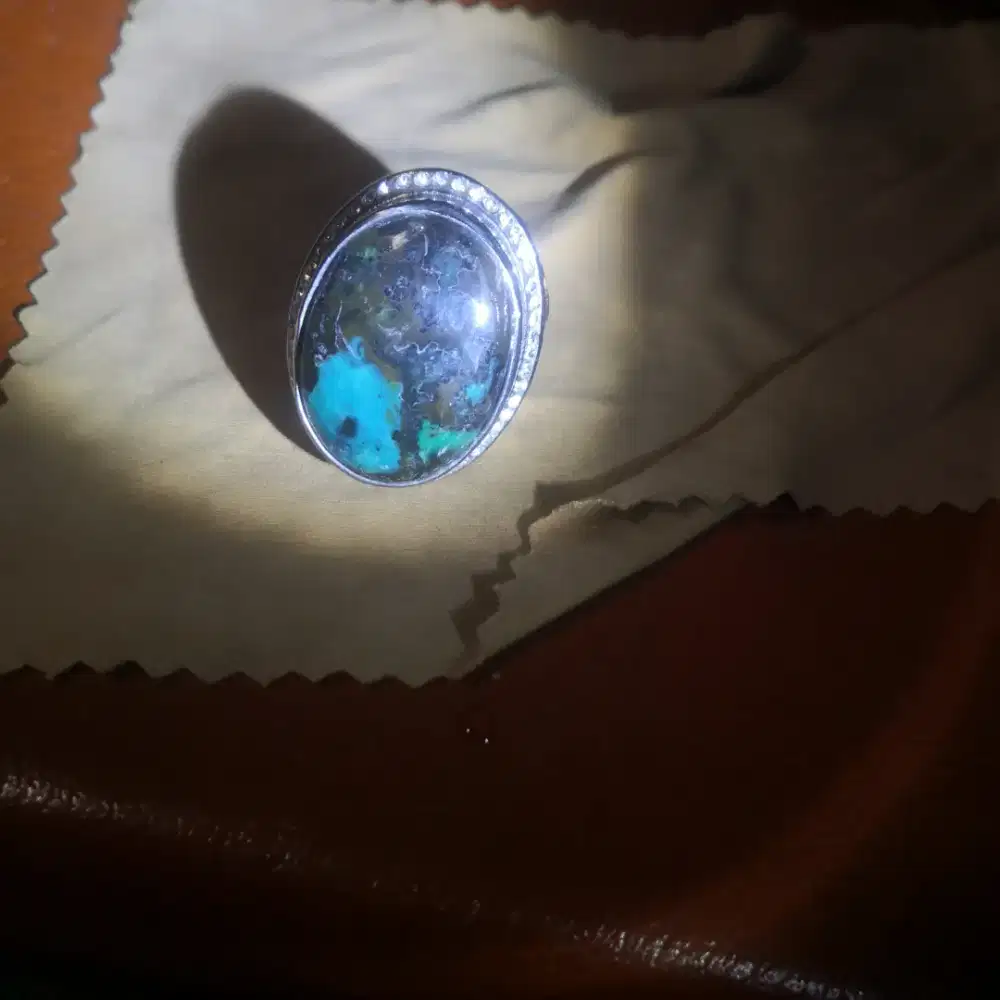 Cincin batu bacan kembang dimensi babon ring titanium Lawasan size9