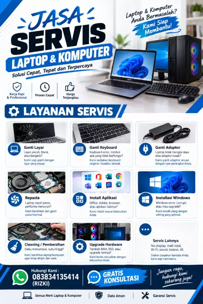 JASA SERVIS LAPTOP & KOMPUTER | CEPAT RAPI BERGARANSI | ANTAR JEMPUT