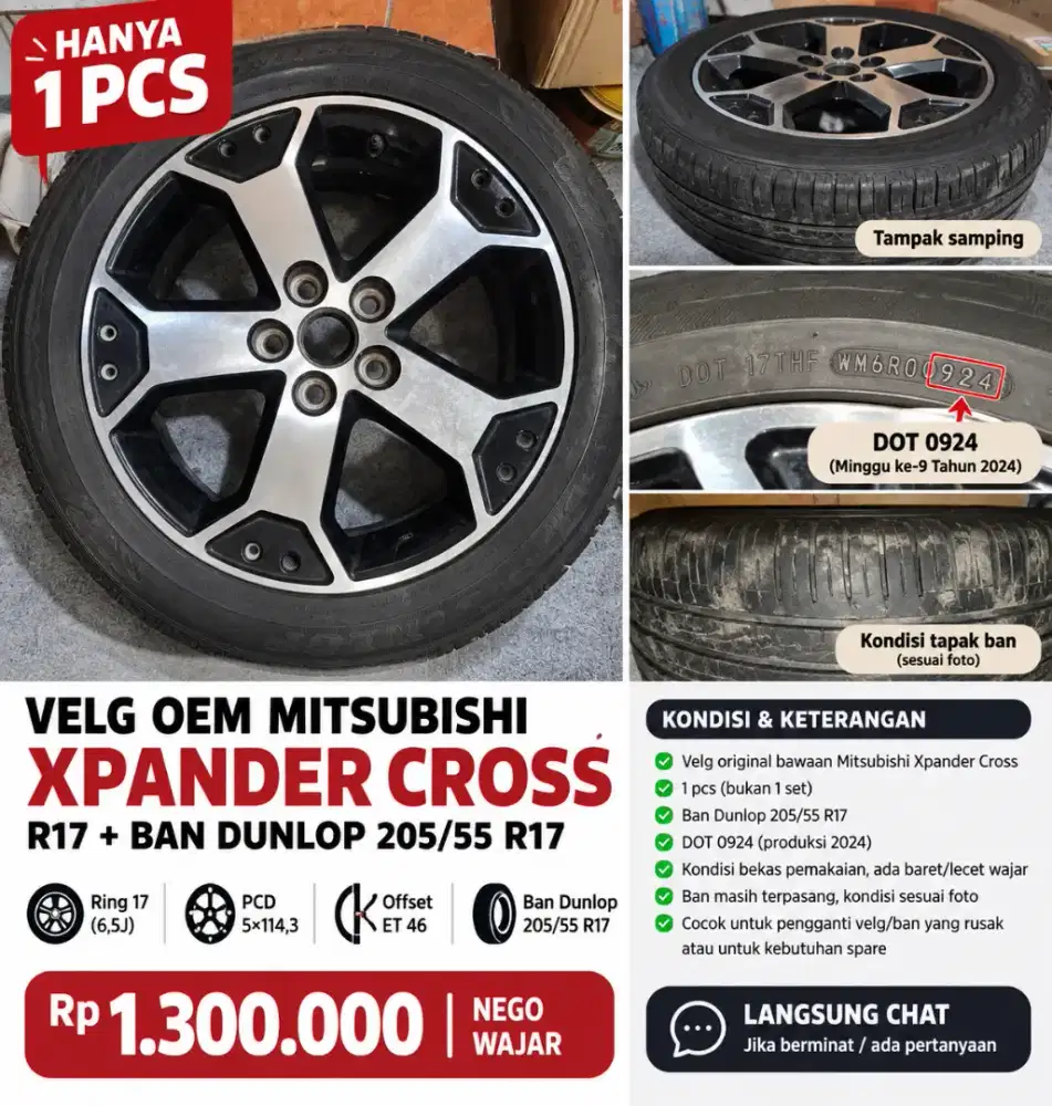 VELG OEM XPANDER CROSS R17 + BAN DUNLOP