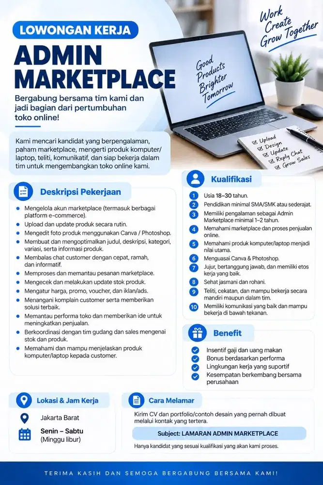 Lowongan Admin Marketplace - Lowongan pekerjaan admin Marketplace