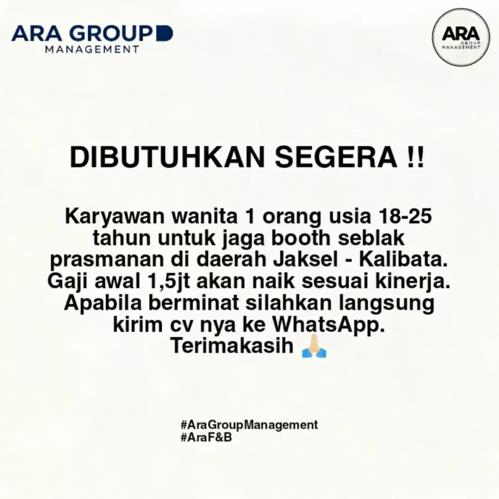 Dibutuhkan Secepatnya!