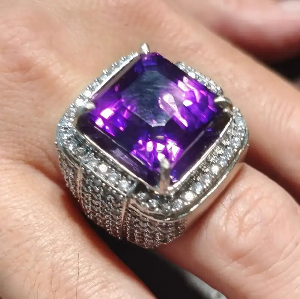 Natural Amethyst Lab Memo Ring Perak Kecubung