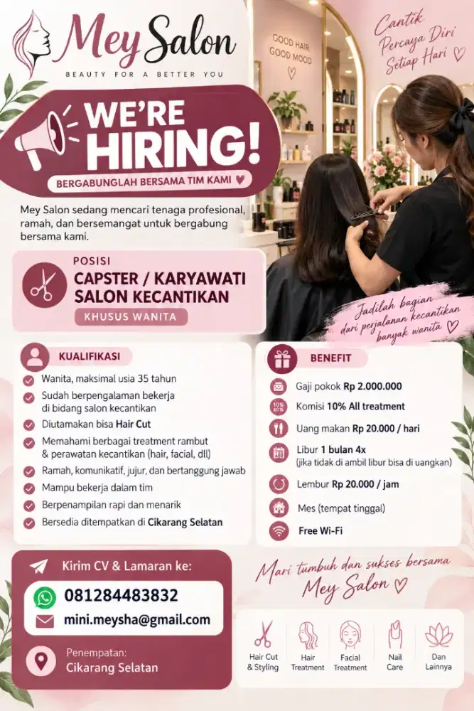 Lowongan capster/karyawati salon kecantikan