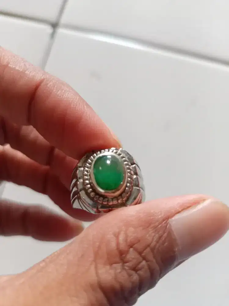 Batu Cincin Akik Permata Natural Green Chalcedony Hijau Garut Murmer