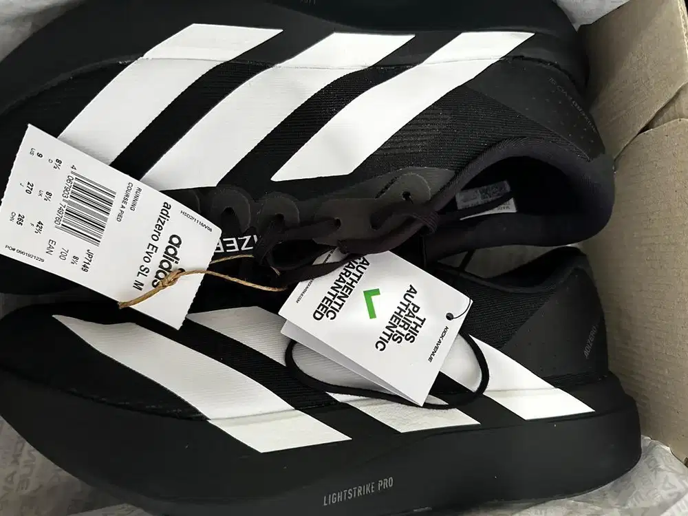 Adidas Adizero Evo SL Black White (UNISEX) Ukuran 42 2/3
