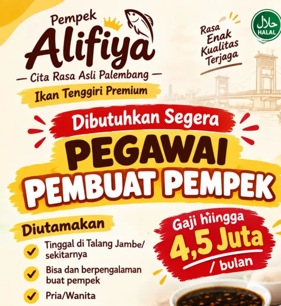 Lowongan kerja pembuat produksi Pempek
