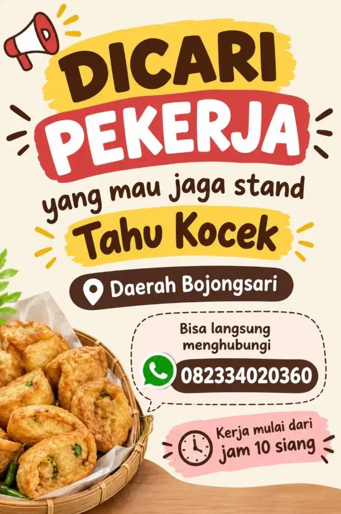 DICARI PEKERJA JAGA STAND DI DEKAT JALAN MUCHTAR