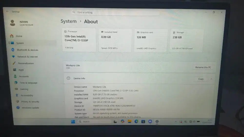 Laptop Advan WorkPro i3 1220P
