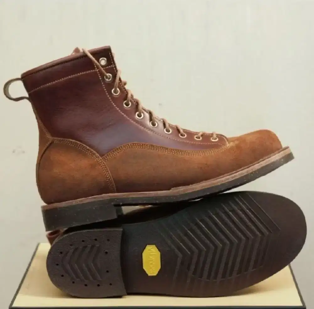 Lace To Toe sepatu kulit boots pria oxblood & roughout vibram size 43