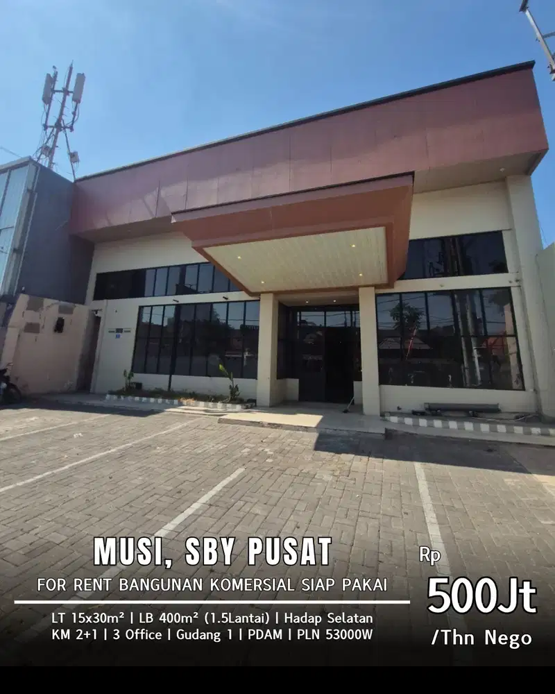 DISEWAKAN BANGUNAN KOMERSIAL JALAN MUSI SURABAYA PUSAT SIAP PAKAI!