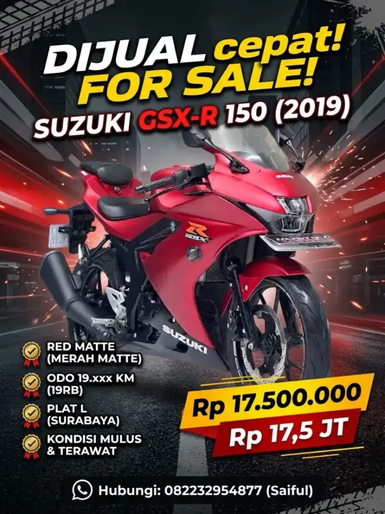 Perfect Condition!!Suzuki GSX R 2019 Red Matte Plat L Mulus-Mustika
