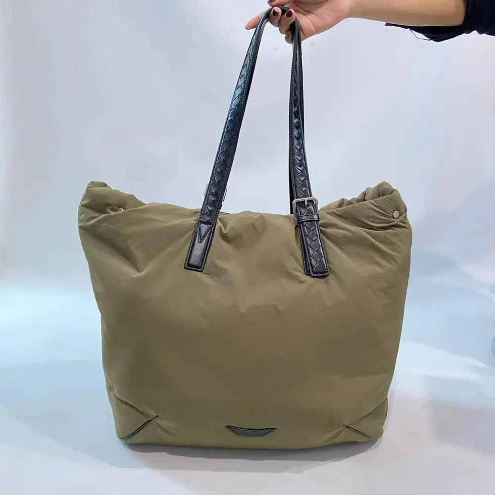 preloved Padded Paper Nylon and Intrecciato Leather Tote Bag