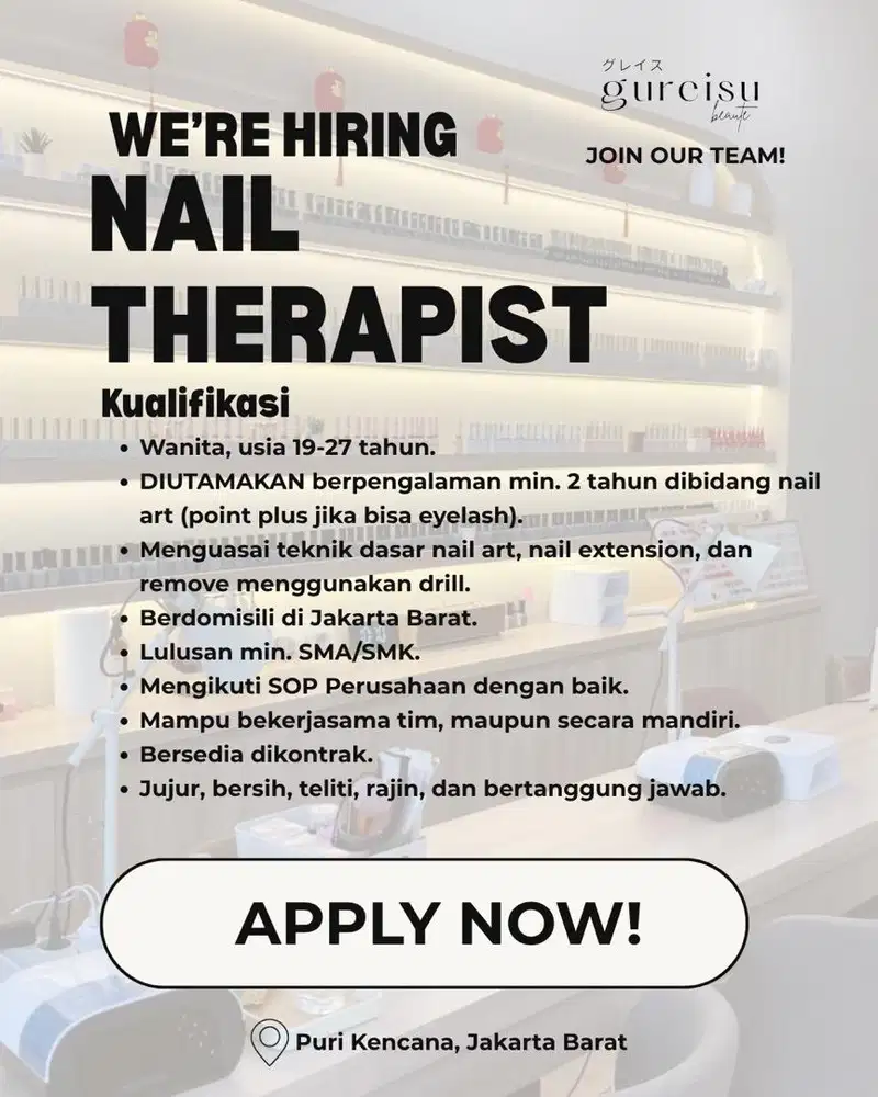 LOWONGAN KERJA NAIL & EYELASH THERAPIST