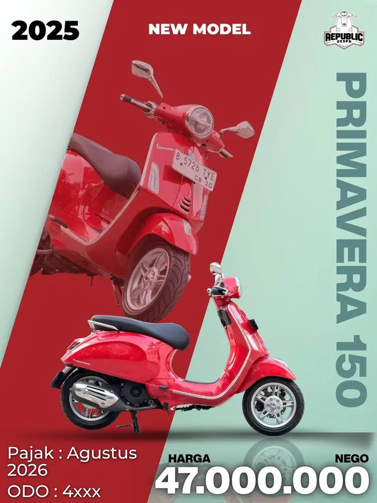 PIAGGIO VESPA PRIMAVERA 150 FACELIFT NEW MODEL TAHUN 2025 WARNA RED