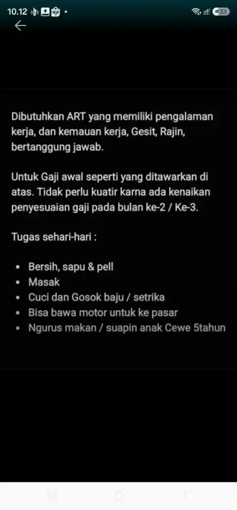 Pekerjaan Rumah ART / PRT pembantu rumah tangga