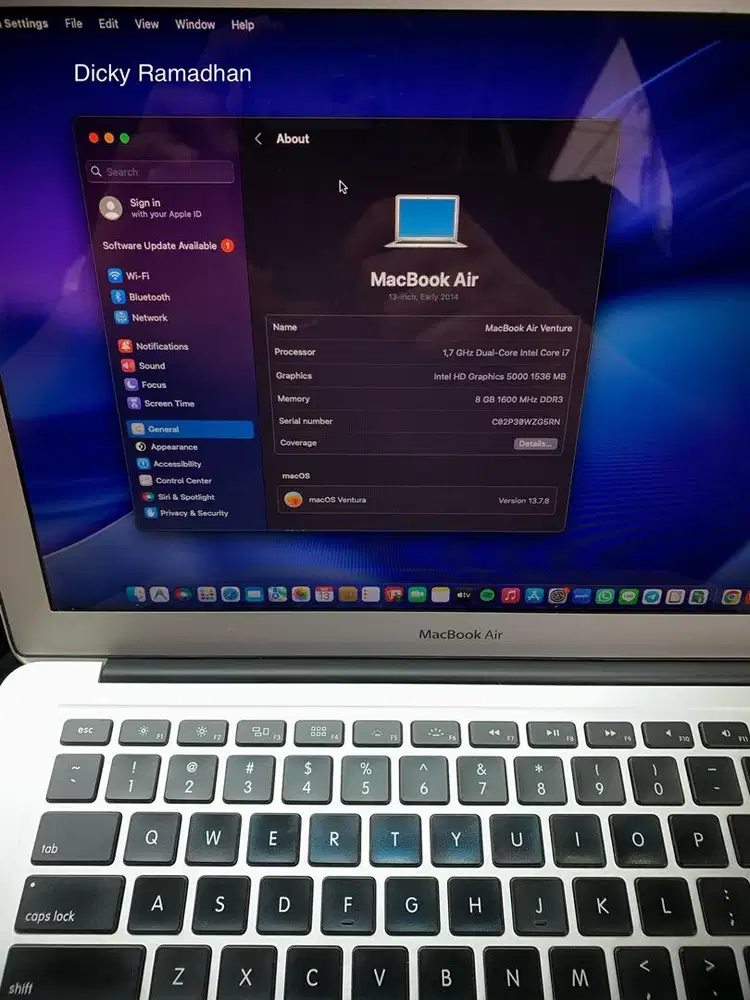 MACBOOK AIR 13 i7 RAM 8 GB / SSD128 iBox 2014