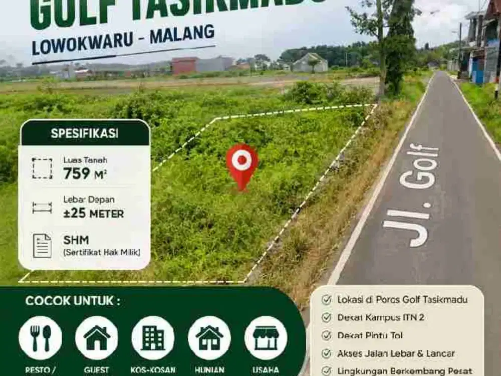 Dijual Tanah Poros Tasikmadu Malang, Luas Tanah 759
