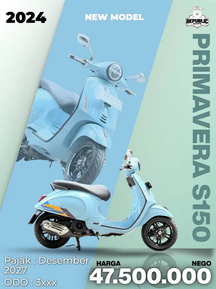 PIAGGIO VESPA PRIMAVERA S150 ABS LED NEWMODEL TAHUN 2024 WARNA BLUE