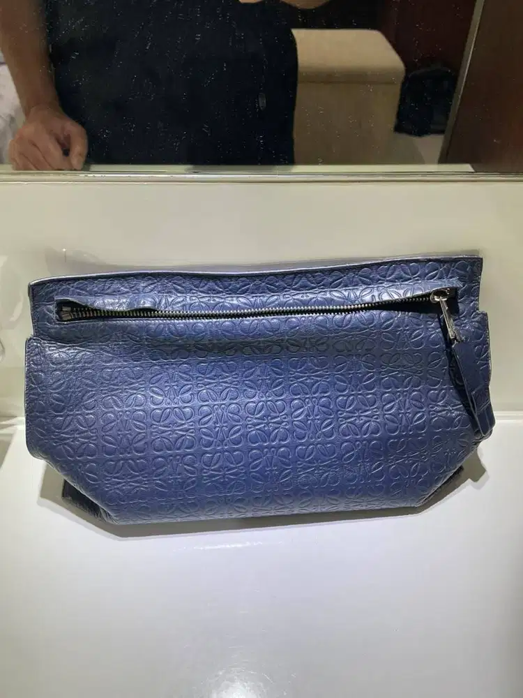 Loewe Anagram Repeat Leather Navy Clutch